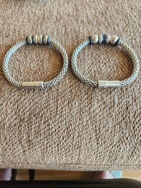 Sterling Titanium Mesh Beaded Bracelet - Silver Set.